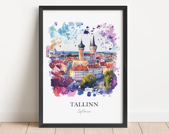 Tallinn Wall Art, Tallinn Skyline Print, Estonia Watercolor Art, Tallinn Estonia Gift, Travel Print, Travel Poster, Housewarming Gift