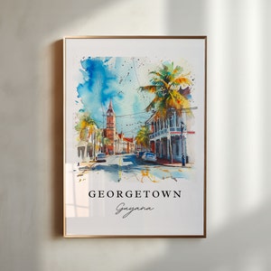 Georgetown Guyana watercolor travel art - Guyana, Georgetown print, Wedding gift, Birthday present, Custom Text, Perfect Gift