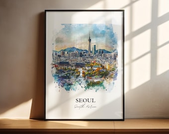 Seoul Wall Art, Seoul Skyline Print, South Korea Watercolor Art, Seoul South Korea Gift, Travel Print, Travel Poster, Housewarming Gift