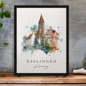 Esslingen traditionelle Reisekunst - Deutschland, Esslingen Poster, Hochzeitsgeschenk, Geburtstagsgeschenk, individueller Text, personalisiertes Geschenk