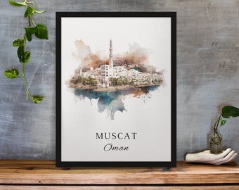 Muscat traditional travel art - Oman, Muscat poster, Wedding gift, Birthday present, Custom Text, Personalised Gift