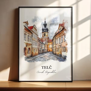 Telc Wall Art, Czech Republic Print, Telc Watercolor Art, Vysocina Region Gift, Travel Print, Travel Poster, Housewarming Gift