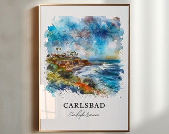 Carlsbad California Watercolor Art Print, San Diego Travel Poster