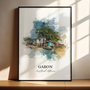 Gabon Wall Art, Central Africa Print, Gabon Watercolor Art, Gabon Gift, Travel Print, Travel Poster, Housewarming Gift
