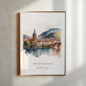 Impression d'art aquarelle Heidelberg, Allemagne, affiche de voyage