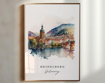 Heidelberg Wall Art, Heidelberg Print, Heidelberg Watercolor Art, Heidelberg Germany Gift, Travel Poster, Housewarming Gift