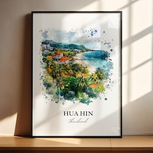 Hua Hin Wall Art, Prachuap Khiri Khan Print, Thailand Watercolor Art, Hua Hin Gift, Travel Print, Travel Poster, Housewarming Gift