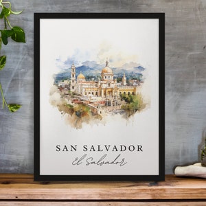 San Salvador traditional travel art - El Salvador, San Salvador poster, Wedding gift, Birthday present, Custom Text, Personalized Gift