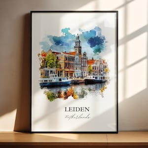 Leiden Wall Art, South Holland Print, Netherlands Watercolor Art, Leiden Netherlands Gift, Travel Print, Travel Poster, Housewarming Gift