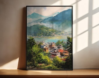 Pokhara Nepal Watercolor Art Pokhara Travel Print Pokhara Nepal Artwork Nepal Decor Nepal Wall Art