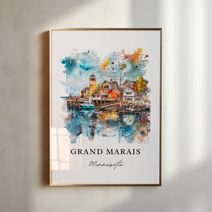 Grand Marais MN Art, Grand Marais Print, Grand Marais Watercolor, Grand Marais MN Gift, Travel Poster, Housewarming Gift