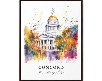 Concord NH Druck, Concord NH Druck, Concord Aquarell Kunst, Concord New Hampshire Geschenk,
