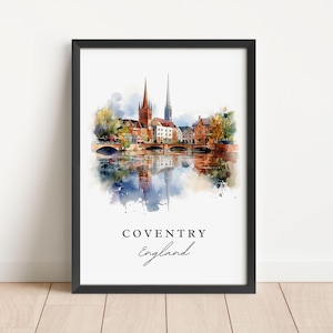 Arte de Coventry Inglaterra - Inglaterra, pôster de Coventry, presente de casamento de Coventry Reino Unido, presente de aniversário de West Midlands, texto personalizado, presente personalizado