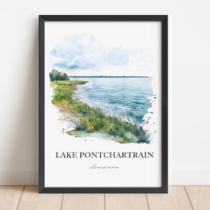 Lake Pontchartrain Art, New Orleans Print, Louisiana Watercolor Art, Lake Pontchartrain Gift, Travel Print, Travel Poster, Housewarming Gift