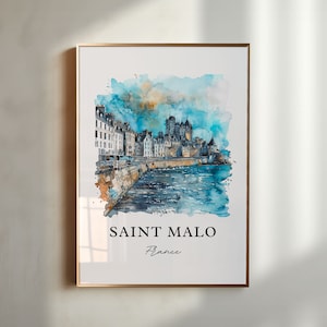 Arte mural de Saint-Malo, Francia, impresión de Saint-Malo, acuarela de Bretaña, Francia, regalo de Saint-Malo, póster de viaje, regalo de inauguración de la casa