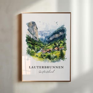 Lauterbrunnen Wall Art, Bern Print, Swiss Alps Watercolor Art, Lauterbrunnen Gift, Travel Poster, Housewarming Gift