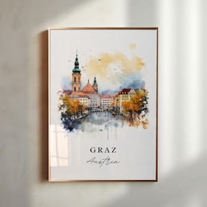 Arte de parede de Graz, Áustria - Áustria, pôster de Graz, presente de casamento de Graz, arte da província da Estíria, texto personalizado, presente personalizado