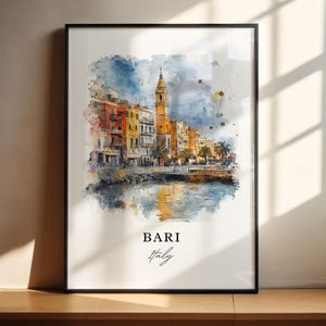 Bari Italy Wall Art, Bari Print, Bari Watercolor Art, Bari Italy Gift, Puglia Region Travel Poster, Housewarming Gift