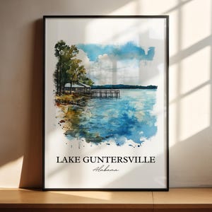 Lake Guntersville Wall Art, Bridgeport AL Print, Alabama Watercolor, Lake Guntersville Gift, Travel Print, Travel Poster, Housewarming Gift