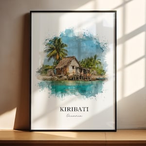 Kiribati Wall Art, Kiribati Print, Kiribati Watercolor Art, Kiribati Island Gift, Travel Print, Travel Poster, Housewarming Gift