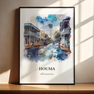 Houma Louisiana Wall Art, Terrebonne Parish Print, Louisiana Watercolor, Houma LA Gift, Travel Print, Travel Poster, Housewarming Gift