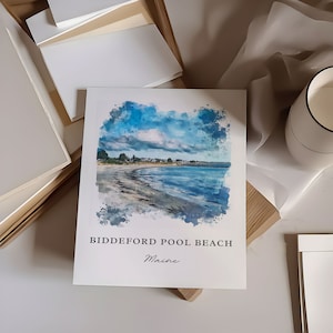 Biddeford Pool Beach Art, Biddeford Beach ME print, Saco Bay aquarel, Kennebunkport cadeau, reisposter, housewarmingcadeau afbeelding 2