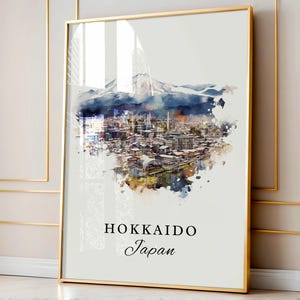 Sztuka ścienna Hokkaido Japonia - Japonia, plakat Hokkaido, prezent ślubny Hokkaido, pamiątka z góry Asahi, niestandardowy tekst, spersonalizowany prezent Hokkaido