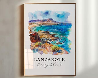 Lanzarote Watercolor Print, Canary Islands Travel Poster