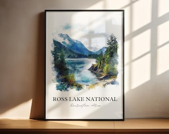 Ross Lake WA Wall Art, North Cascade Print, Washington State Watercolor Art, Ross Lake Gift, Travel Print, Travel Poster, Housewarming Gift