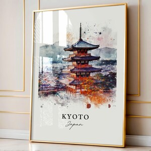 Sztuka ścienna z Kioto, wydruk z Kioto w Japonii, akwarela z Kioto, prezent z wyspy Honsiu w Japonii, plakat podróżniczy, prezent na parapetówkę zdjęcie 5