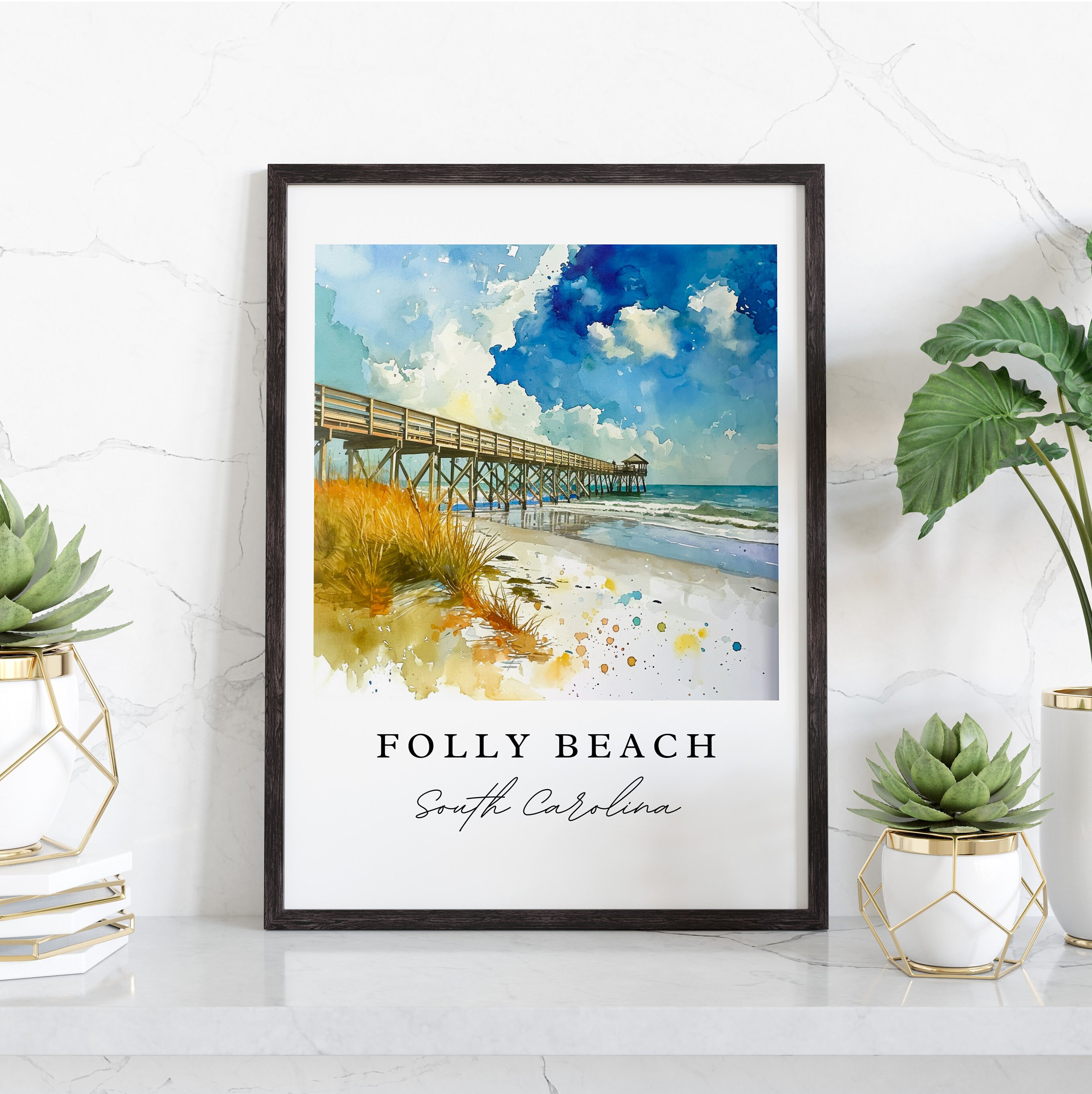 Folly Beach SC Print – South Carolina Travel Poster, Custom Text
