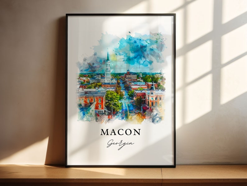 Sztuka Macon w Georgii, Druk Macon GA, Sztuka akwarelowa Macon, Prezent z Macon w Georgii, Plakat podróżniczy, Prezent na parapetówkę zdjęcie 4