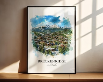 Arte mural de Breckenridge, impresión de Breckenridge, acuarela de Colorado, regalo de Breckenridge, Colorado, impresión de viaje, póster de viaje, regalo de inauguración de la casa