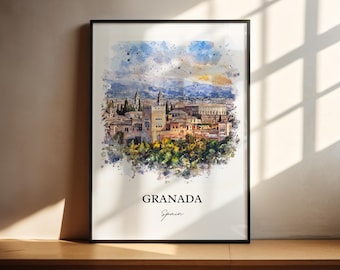 Arte de parede de Granada, Espanha; Impressão de Granada; Arte em aquarela da Espanha; Presente de Granada, Espanha; Impressão de viagem; Pôster de viagem; Presente de boas-vindas