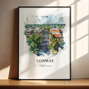 Conway Arkansas Wall Art, Conway AR Print, Arkansas Watercolor Art, Conway AR Gift, Travel Print, Travel Poster, Housewarming Gift