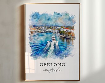 Geelong Australia Wall Art, Geelong Print, Geelong Watercolor, Geelong Australia Gift, Travel Poster, Housewarming Gift