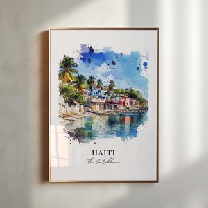 Arte murale di Haiti, stampa di Haiti nei Caraibi, arte ad acquerello di Haiti, regalo di Haiti, poster di viaggio, regalo di inaugurazione della casa