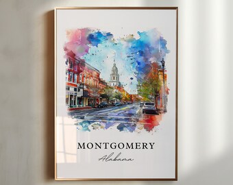 Montgomery AL Wall Art, Montgomery Alabama Print, Montgomery Watercolor, Alabama Gift, Travel Poster, Housewarming Gift
