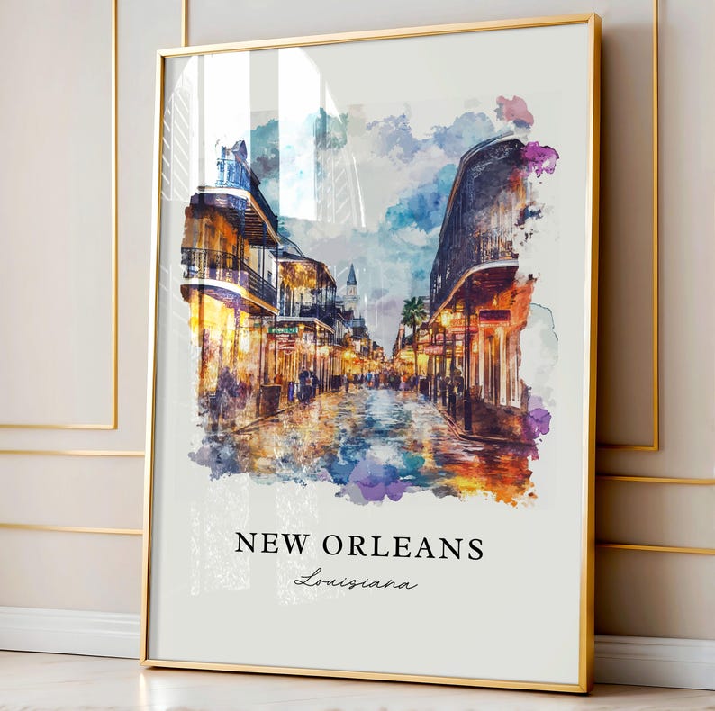 Arte mural de Nueva Orleans, impresión de Nueva Orleans, acuarela de Nueva Orleans, regalo de Bourbon Street, póster de viaje, regalo de inauguración de la casa imagen 5