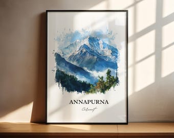 Annapurna Circuit Wall Art, Central Nepal Print, Nepal Watercolor, Annapurna Circuit Gift, Travel Print, Travel Poster, Housewarming Gift
