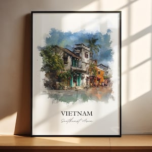 Arte murale del Vietnam, stampa del Vietnam, acquerello del Vietnam, regalo del paese del Vietnam, stampa di viaggio, poster di viaggio, regalo di inaugurazione della casa