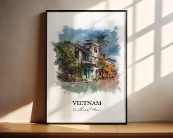 Arte mural de Vietnam, impresión de Vietnam, acuarela de Vietnam, regalo de Vietnam, impresión de viaje, póster de viaje, regalo de inauguración de la casa