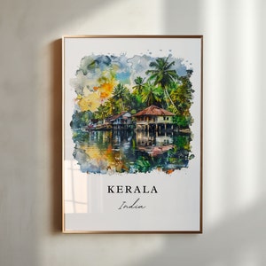 Kerala Wall Art, Kerala India Print, Kerala Watercolor, India Gift, Travel Poster, Housewarming Gift