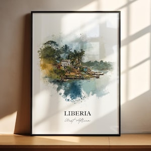 Liberia Wall Art, Afryka Print, Liberia Watercolor Art, Liberia Africa Gift, Travel Print, Travel Poster, Housewarming Gift