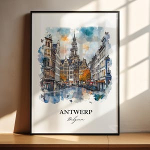 Antwerp Wall Art, Belgium Print, Belgium Watercolor Art, Antwerp Belgium Gift, Travel Print, Travel Poster, Housewarming Gift
