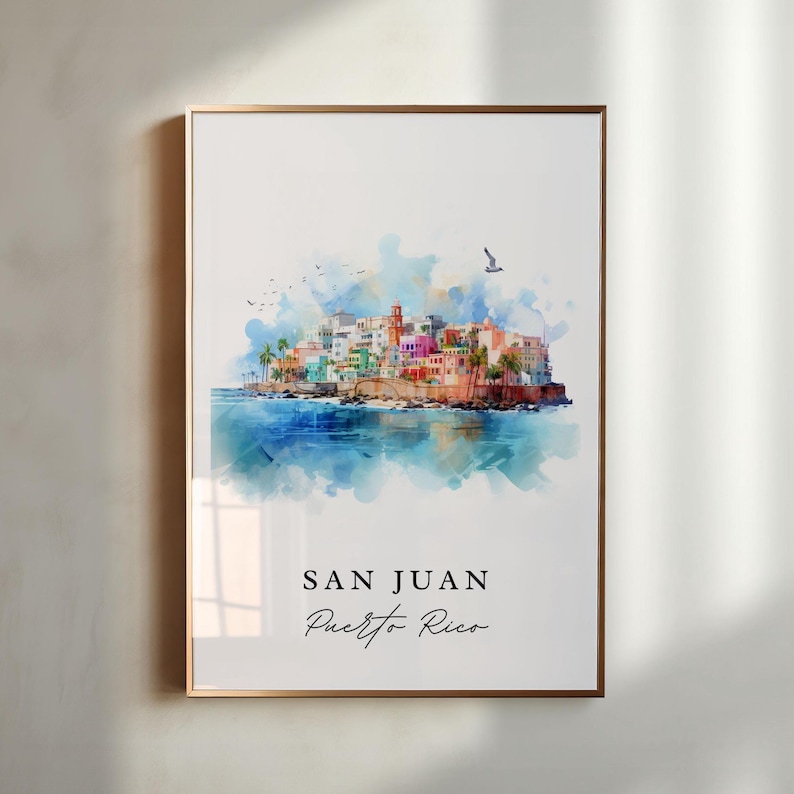 San Juan Puerto Rico Art Print – Colorful Cityscape Travel Poster image 1