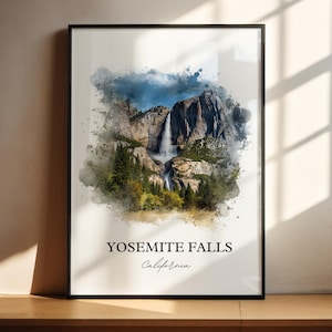 Yosemite Falls Wall Art, Yosemite Print, California Watercolor Art, Yosemite Falls Gift, Travel Print, Travel Poster, Housewarming Gift