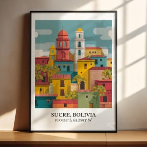 Sucre Bolivia Art, Sucre Retro Travel Art, Sucre Home Decor, Sucre Bolivia Gift, Bolivia Travel Art, Travel Prints, Housewarming Gift