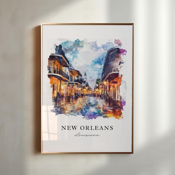 New Orleans Wall Art, New Orleans Print, New Orleans Watercolor Art, Bourbon Street Gift, Travel Poster, Housewarming Gift