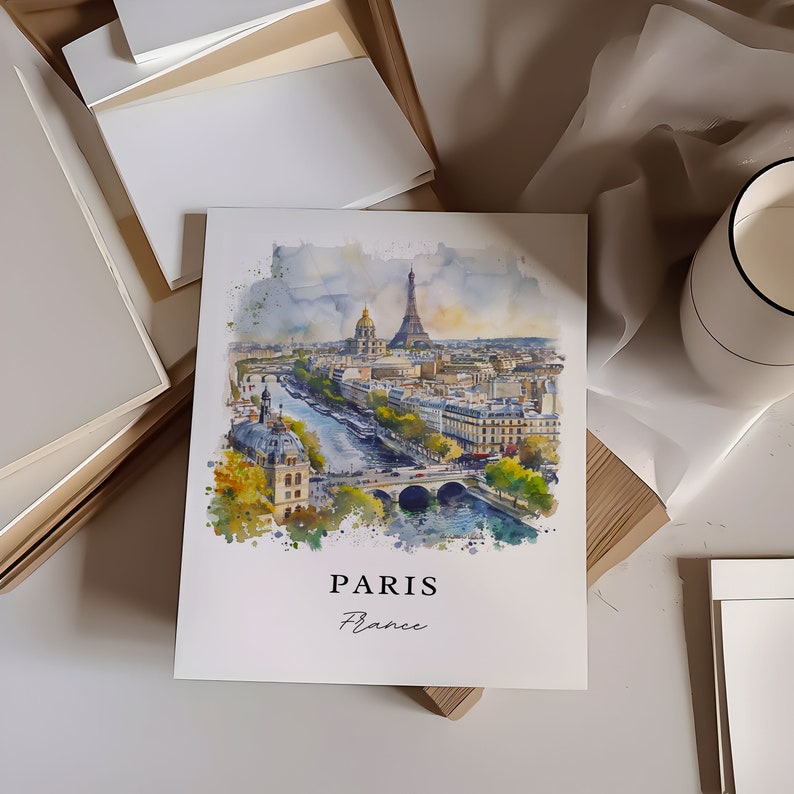 Arte mural de París, impresión de la Torre Eiffel, acuarela de París, regalo de Francia, impresión de viaje, póster de viaje, regalo de viaje, regalo de inauguración de la casa imagen 3